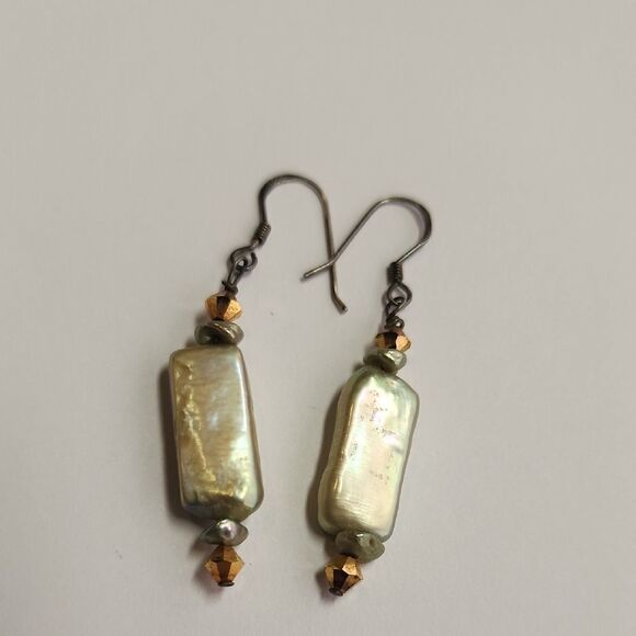 Sterling Silver Green Pearl Earrings - Picture 3 of 3